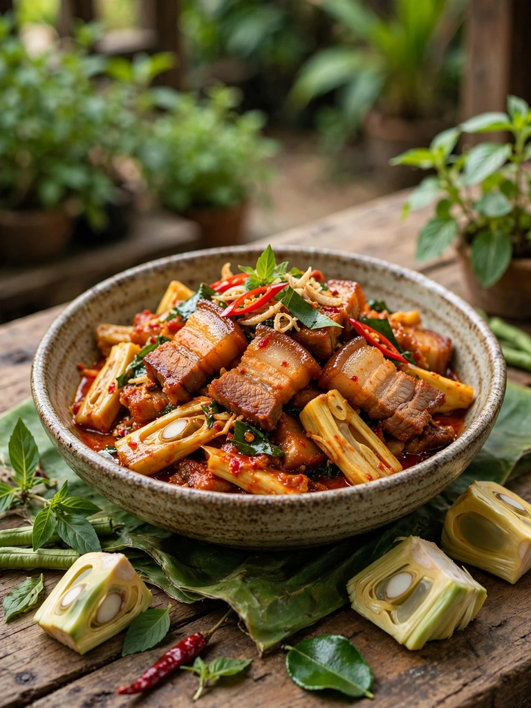 หมูสามชั้นผัดขนุน